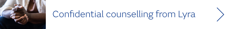 Hands clasped together - Text: Confidential counselling from Lyra